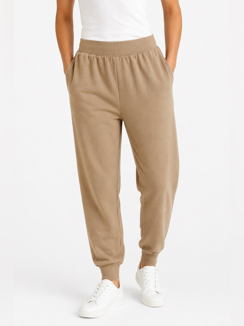 Good American Good Waist Jogger Pants Tan Cotton Women’s Size 3 (L)